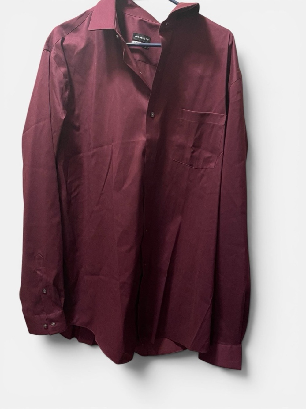 Van Heusen Men’s Burgundy Long Sleeve Dress Shirt with Chest Pocket